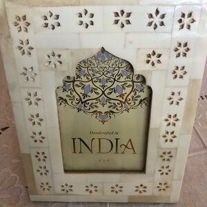 Handcrafted Mother of Pearl Cream Photo Frame, made in India.